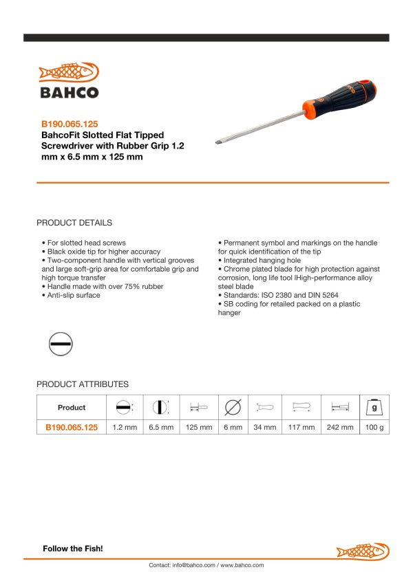 Bahco Slotted 6.5mm tip - blade length 125mm - BahcoFit - Image 4