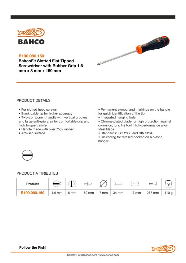 Bahco Slotted 8mm tip - blade length 150mm - BahcoFit - Image 4