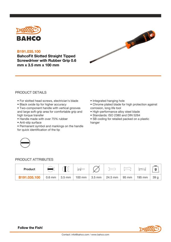Bahco Slotted 3.5mm tip - blade length 100mm - BahcoFit - Image 4