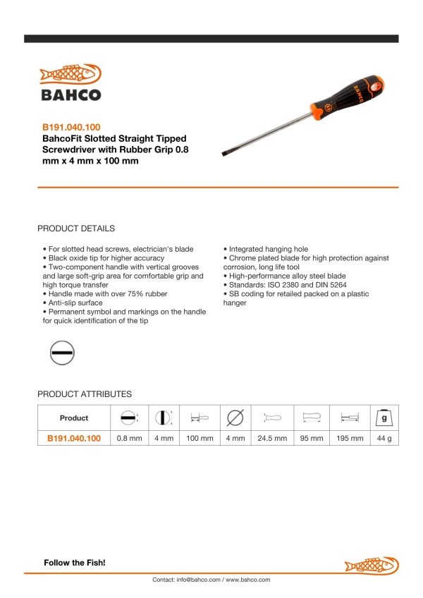 Bahco Slotted 4mm tip - blade length 100mm - BahcoFit - Image 4