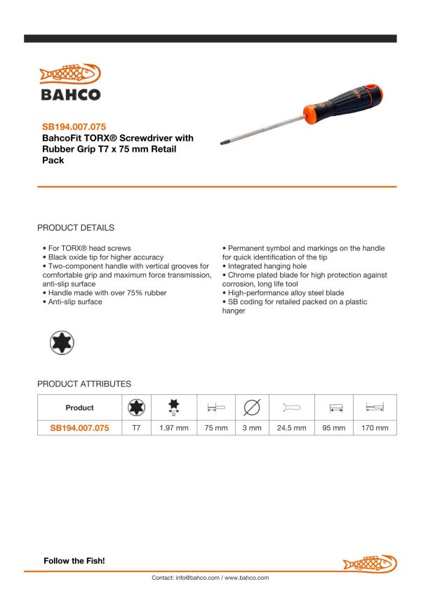 Bahco Torx T7 - blade length 75mm - BahcoFit - Image 3