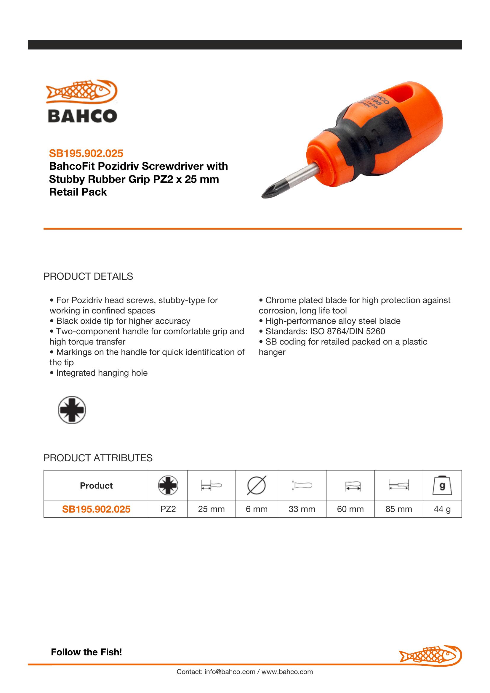 Bahco Stubby Pozidriv PZ 2 - blade length 25mm - BahcoFit - Image 3