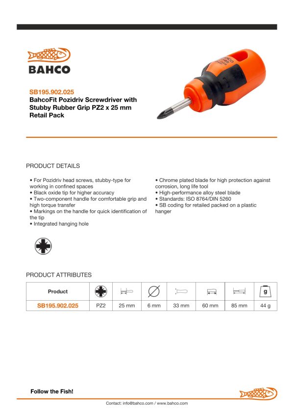 Bahco Stubby Pozidriv PZ 2 - blade length 25mm - BahcoFit - Image 3