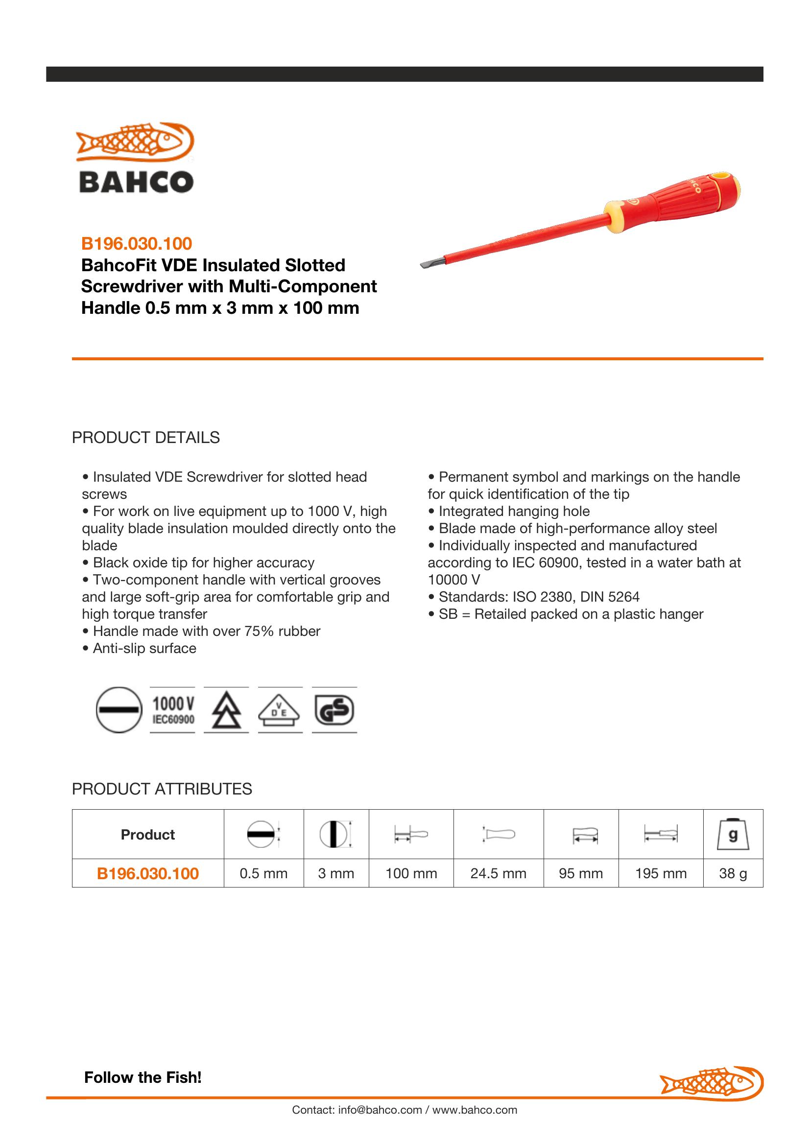 Bahco Slotted 1000v 3mm tip - blade length 100mm - BahcoFit - Image 3