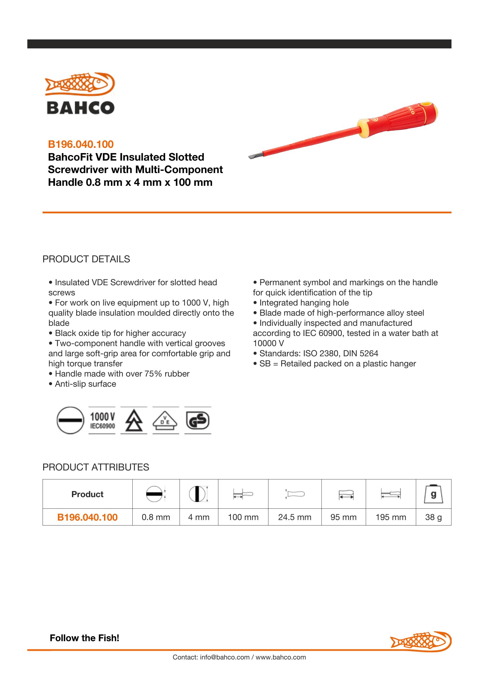 Bahco Slotted 1000v 4mm tip - blade length 100mm - BahcoFit - Image 3