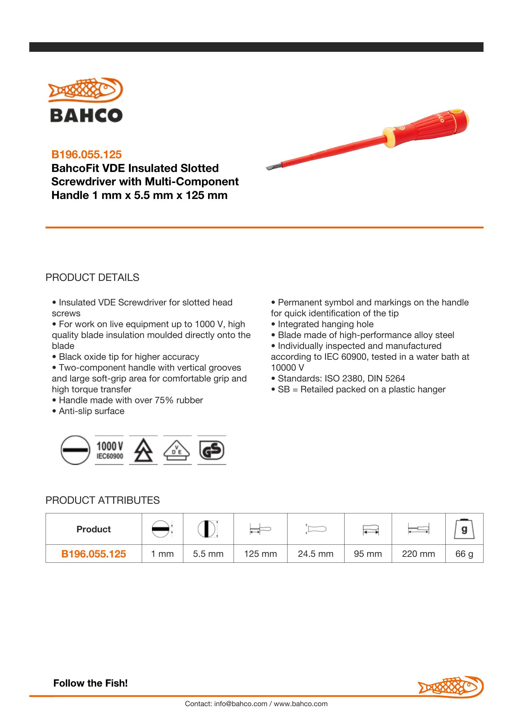 Bahco Slotted 1000v 5.5mm tip - blade length 125mm - BahcoFit - Image 3
