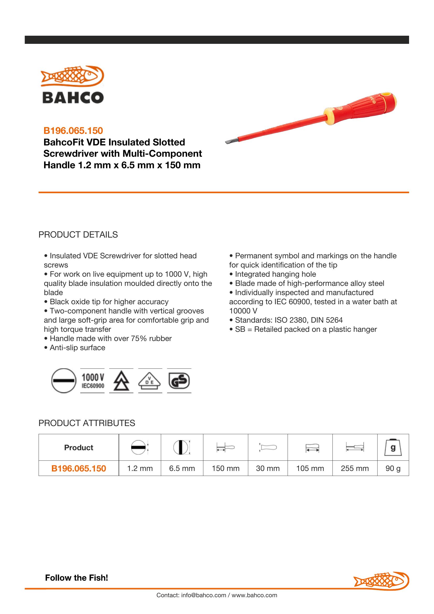 Bahco Slotted 1000v 6.5mm tip - blade length 150mm - BahcoFit - Image 3