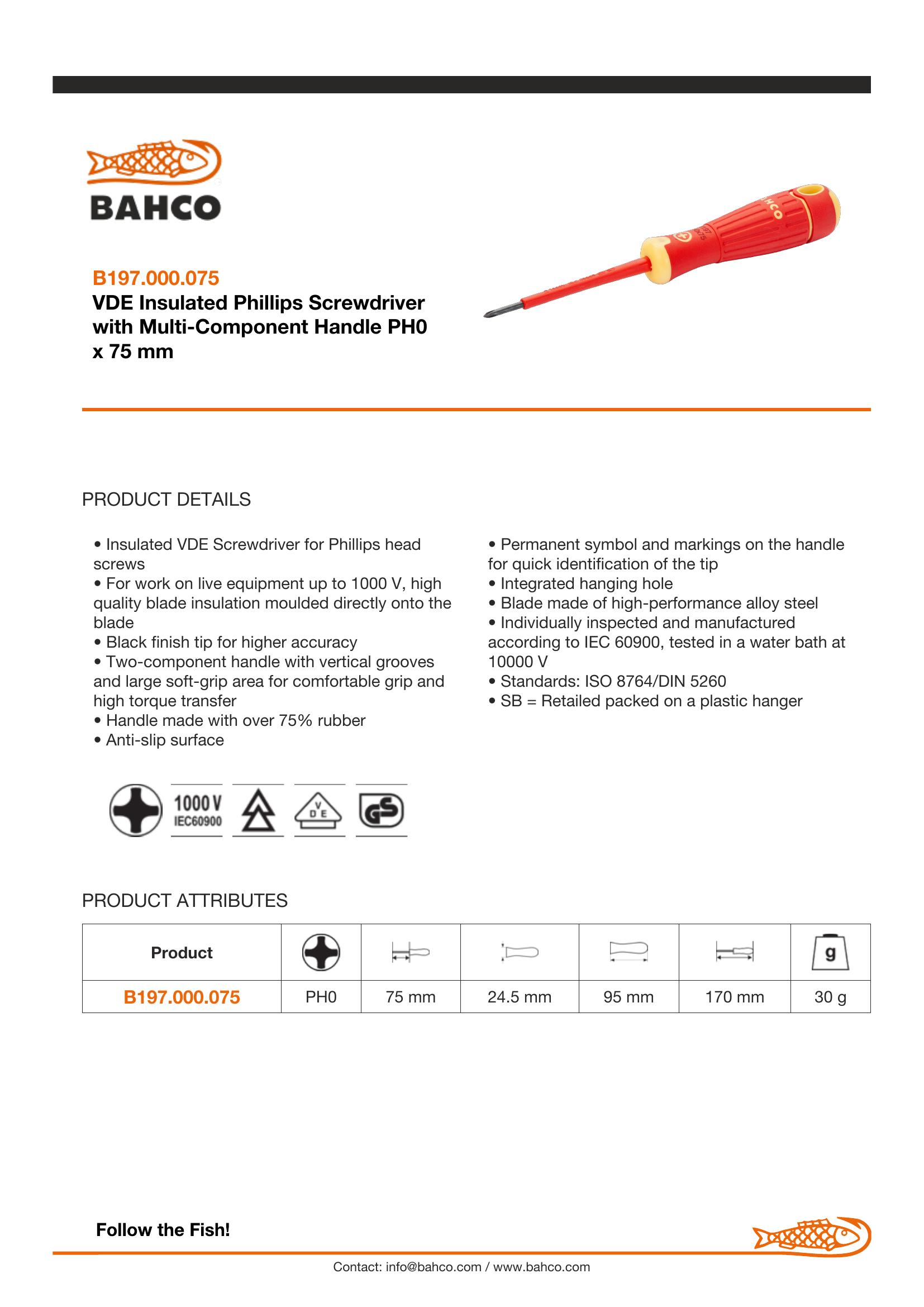 Bahco Phillips PH 0 1000v - blade length 75mm - BahcoFit - Image 3