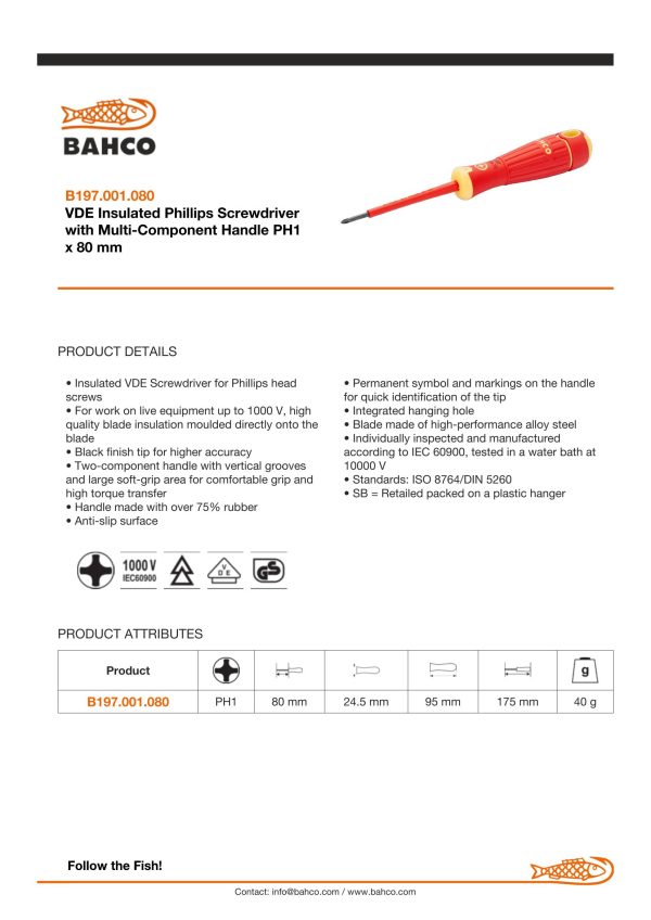 Bahco Phillips PH 1 1000v - blade length 80mm - BahcoFit - Image 3