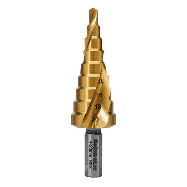HOLEMAKER STEP DRILL SPIRAL FLUTE, 9 STEPS, 3MM STEP LENGTH, 4-20MM