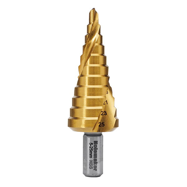 HOLEMAKER STEP DRILL SPIRAL FLUTE, 11 STEPS, 3MM STEP LENGTH, 5-25MM