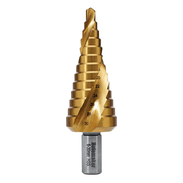 HOLEMAKER STEP DRILL SPIRAL FLUTE, 13 STEPS, 3MM STEP LENGTH, 6-30MM