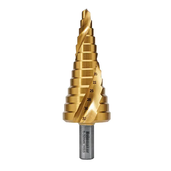 HOLEMAKER STEP DRILL SPIRAL FLUTE, ELECTRICIANS SIZES, 3MM STEP LENGTH, 6-32MM