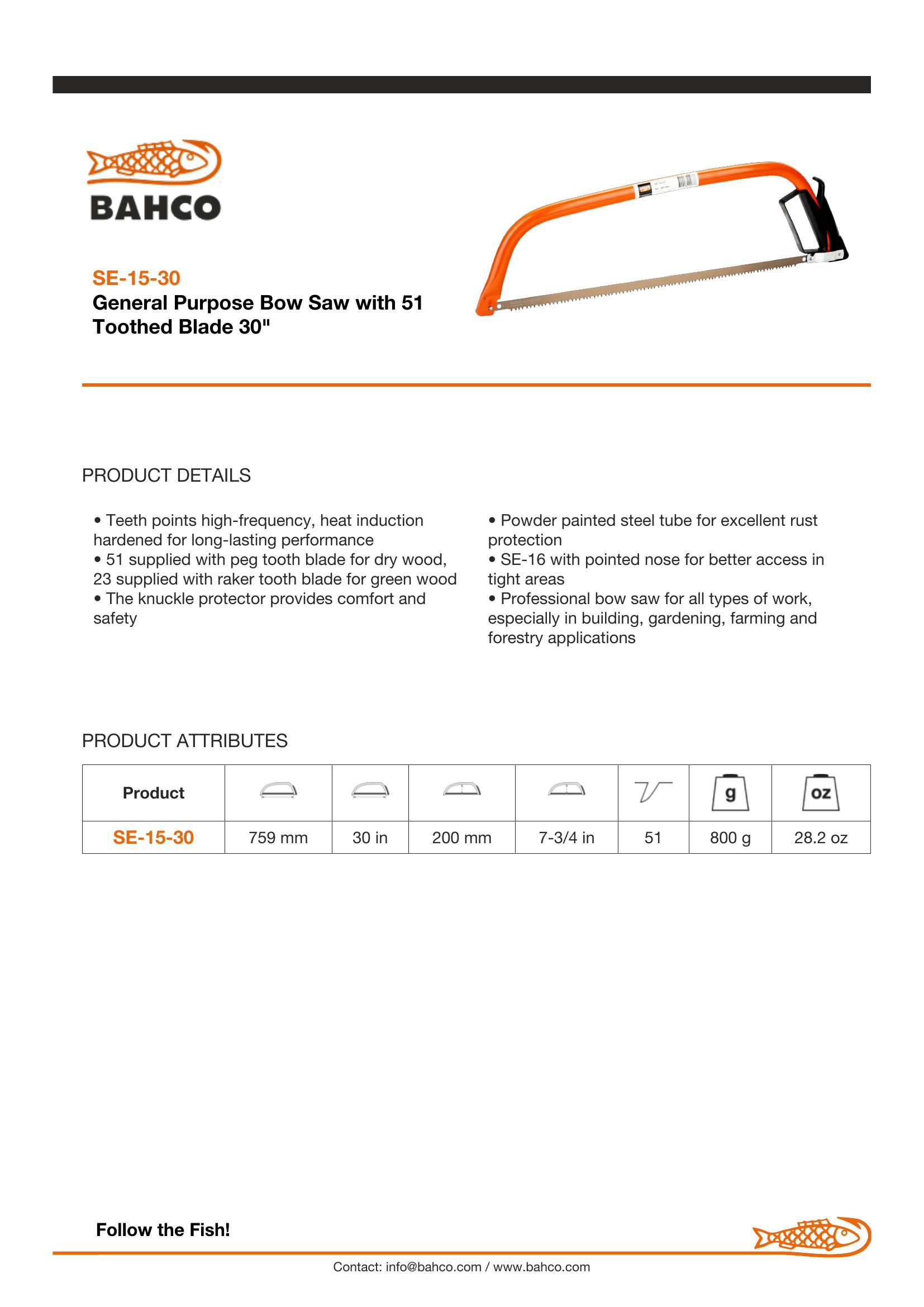 Bahco Bowsaw frame, 30", fitted with blade protector - Image 6