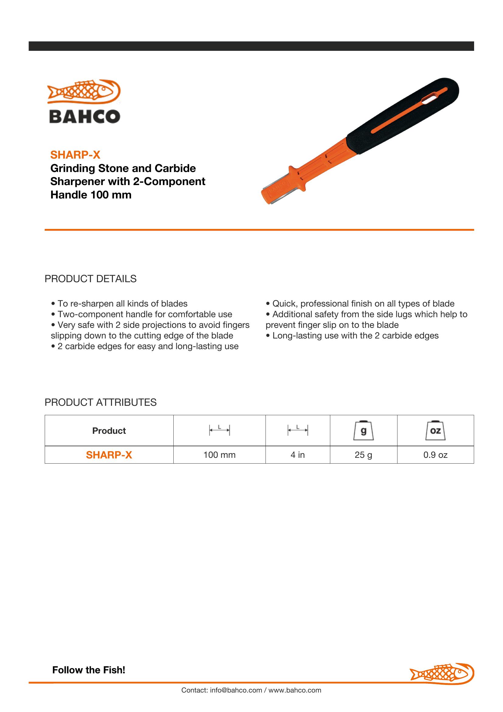 Bahco Sharpener, carbide, with rubber grip for secateurs/loppers - Image 3