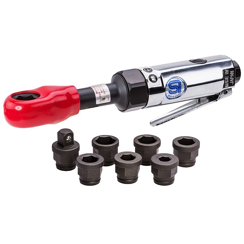 3/8" Super Mini Ratchet with 6 Through Sockets