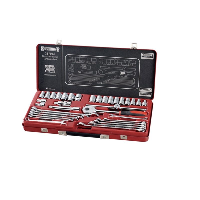 SIDCHROME - SPANNER/SOCKET SET, 35PCE METRIC/AF, 1/2in DRIVE