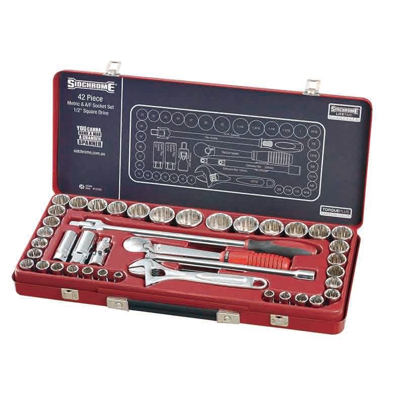 SIDCHROME - SOCKET SET, 1/2in DRIVE 42 PIECE METRIC/AF