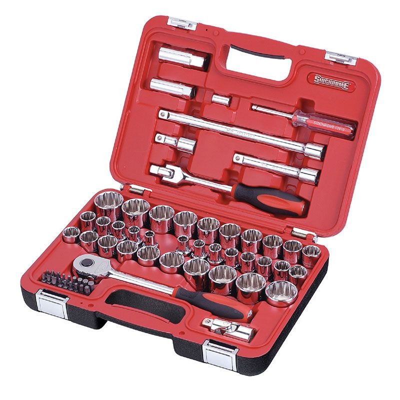 SIDCHROME - SOCKET SET, METRIC/AF 61PCE 1/2in DRIVE, BLOWMOULD CASE