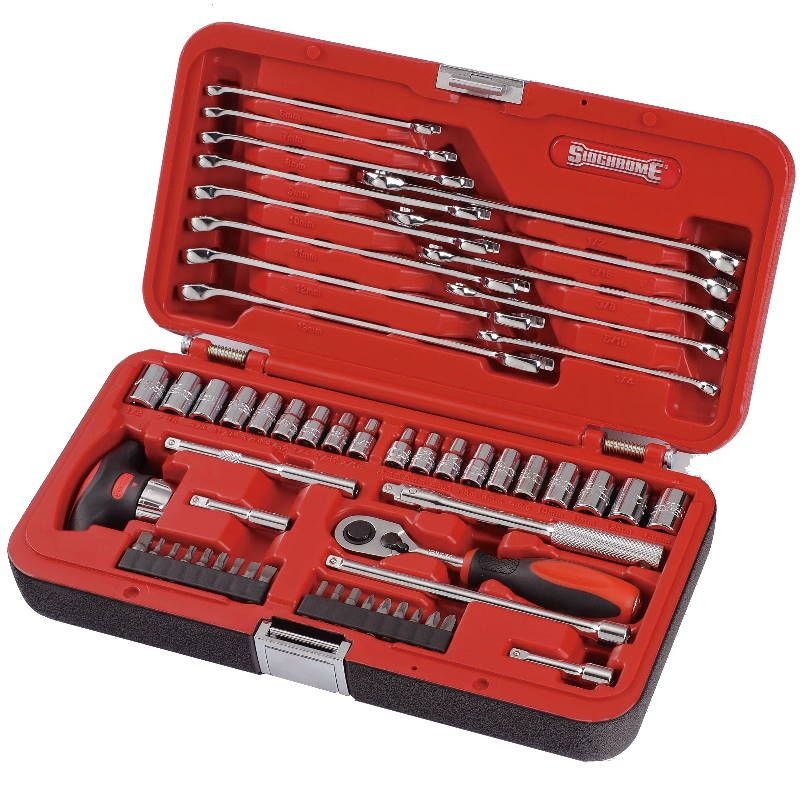 SIDCHROME - SPANNER/SOCKET SET, 57 PIECE METRIC/AF, 1/4in DRIVE