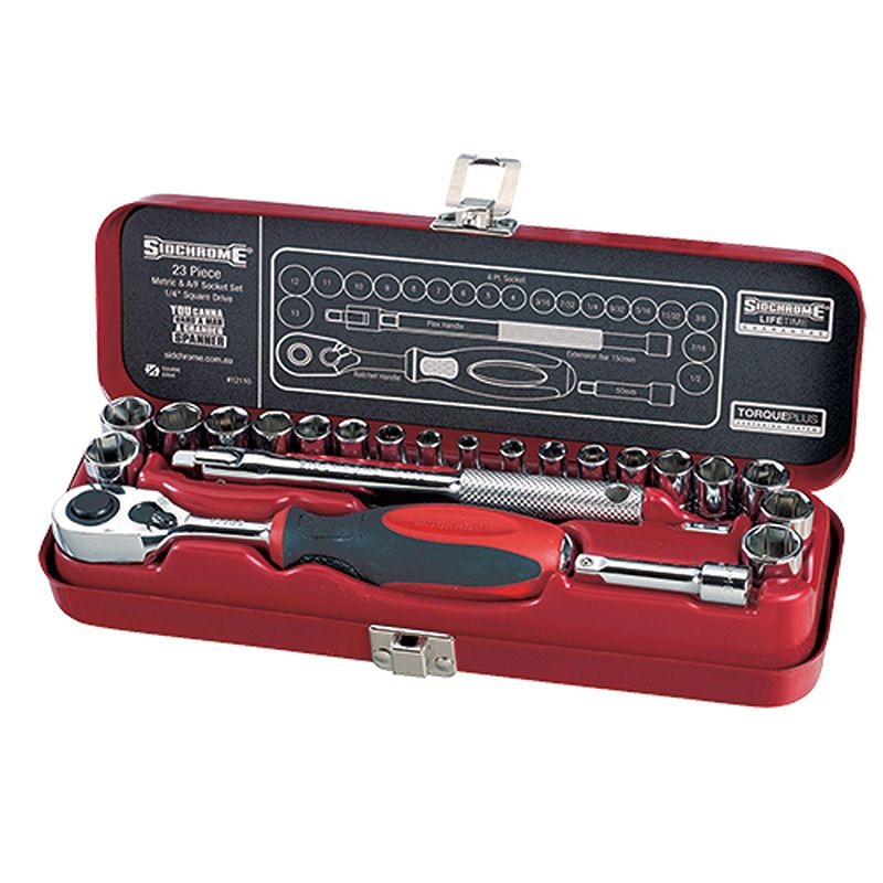 SIDCHROME - SOCKET SET, 1/4in DRIVE, 23PCE AF/METRIC