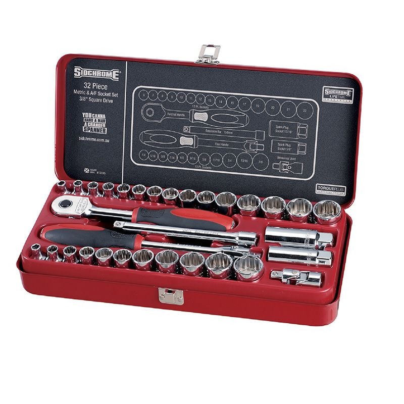SIDCHROME - SOCKET SET, METRIC/AF 32PCE 3/8in DRIVE
