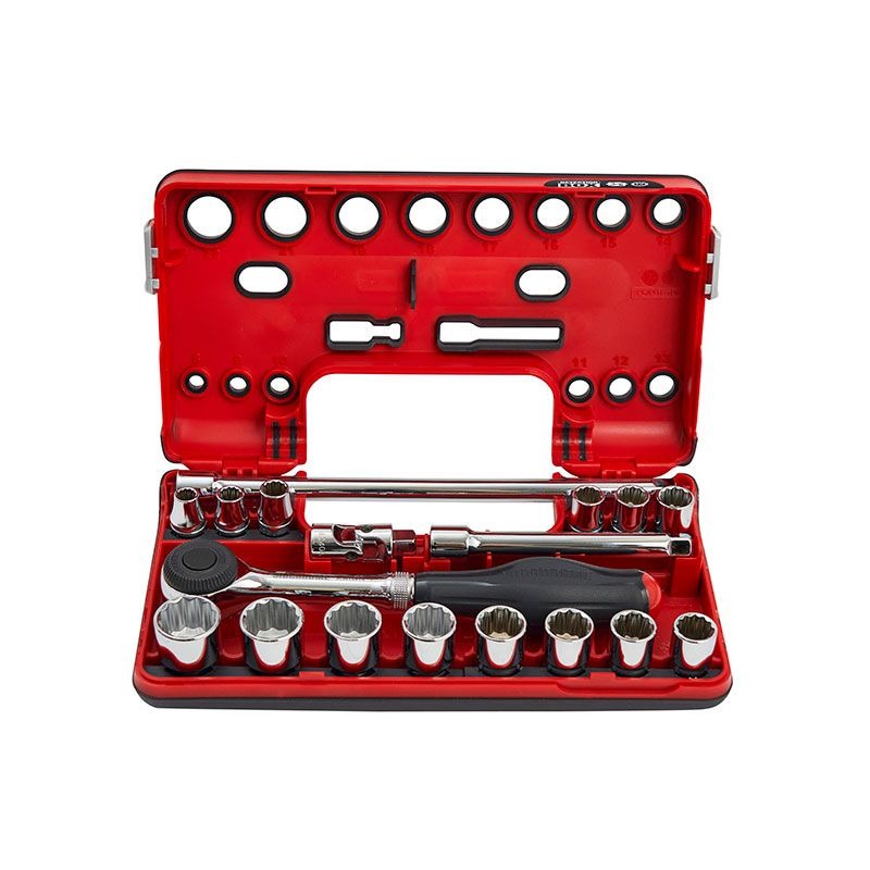 SIDCHROME - SOCKET SET, DETECTION 3/8in 18 PIECE W/ ROTATOR RATCHET