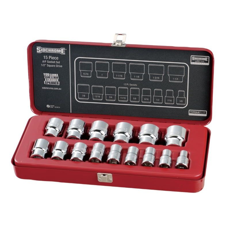SIDCHROME - SOCKET SET, AF 15 PIECE 1/2in DRIVE