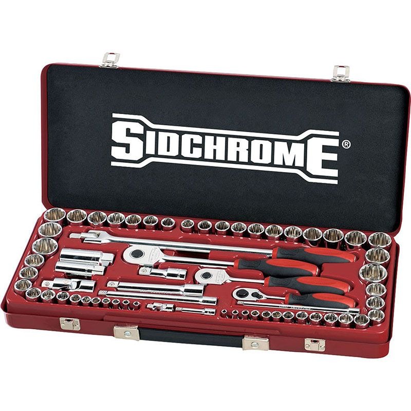 SIDCHROME - SOCKET SET 1/4, 3/8, 1/2 DRIVE METRIC & A/F, 64PCE