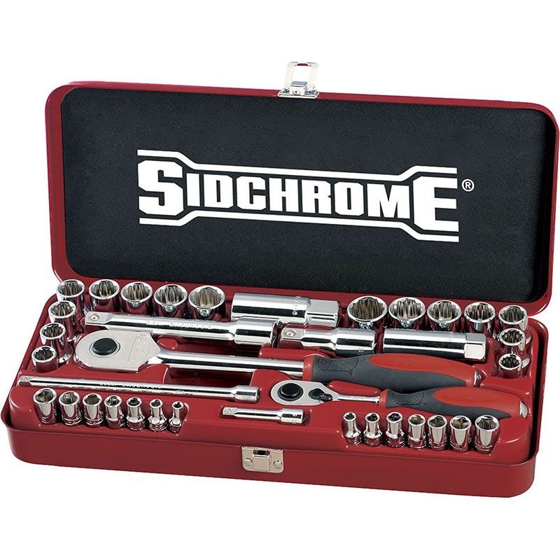 SIDCHROME - SPANNER/SOCKET SET, 37PCE METRIC/AF, 1/4in & 1/2in DRIVE