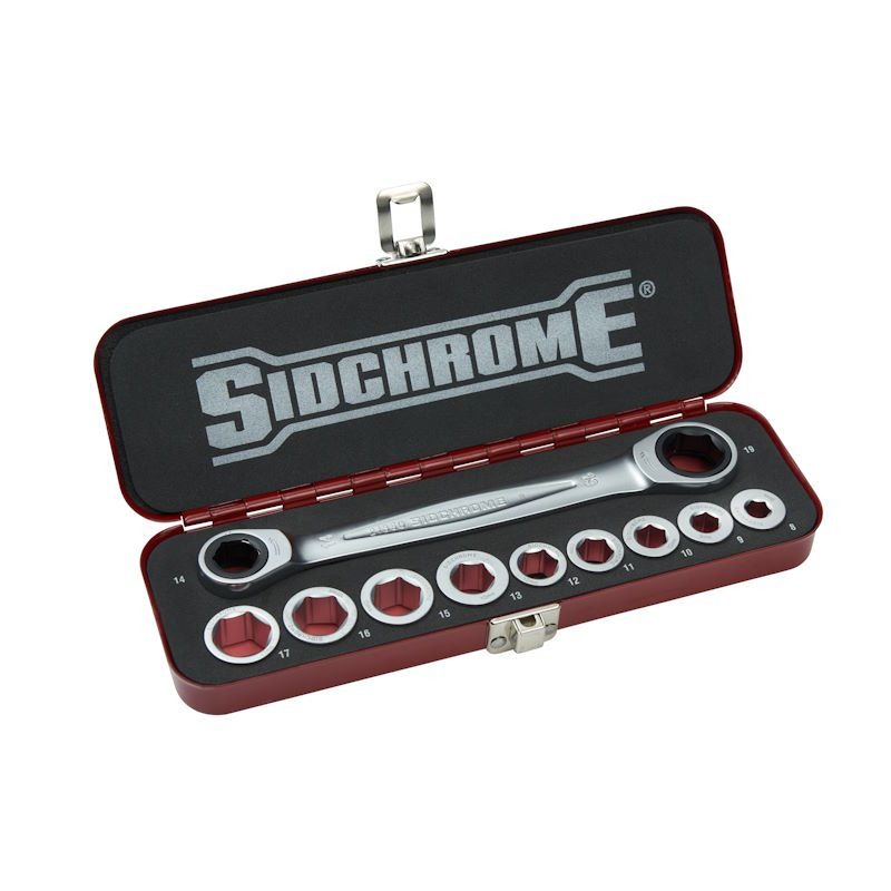SIDCHROME - RATCHET RING DRIVER SET 11PCE METRIC 8-19mm
