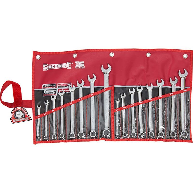SIDCHROME - SPANNER SET, AF/METRIC 16PCE RING & OPEN END