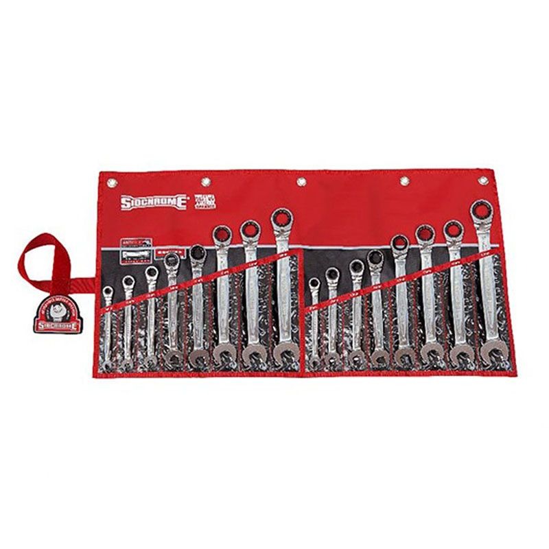 SIDCHROME - WRENCH SET, GEARED, METRIC 16 PCE IN WALLET