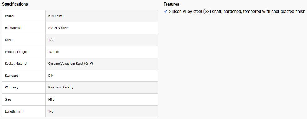 KINCROME SSL10M SOCKET SPLINE BIT M10-140MM(L) - Image 2