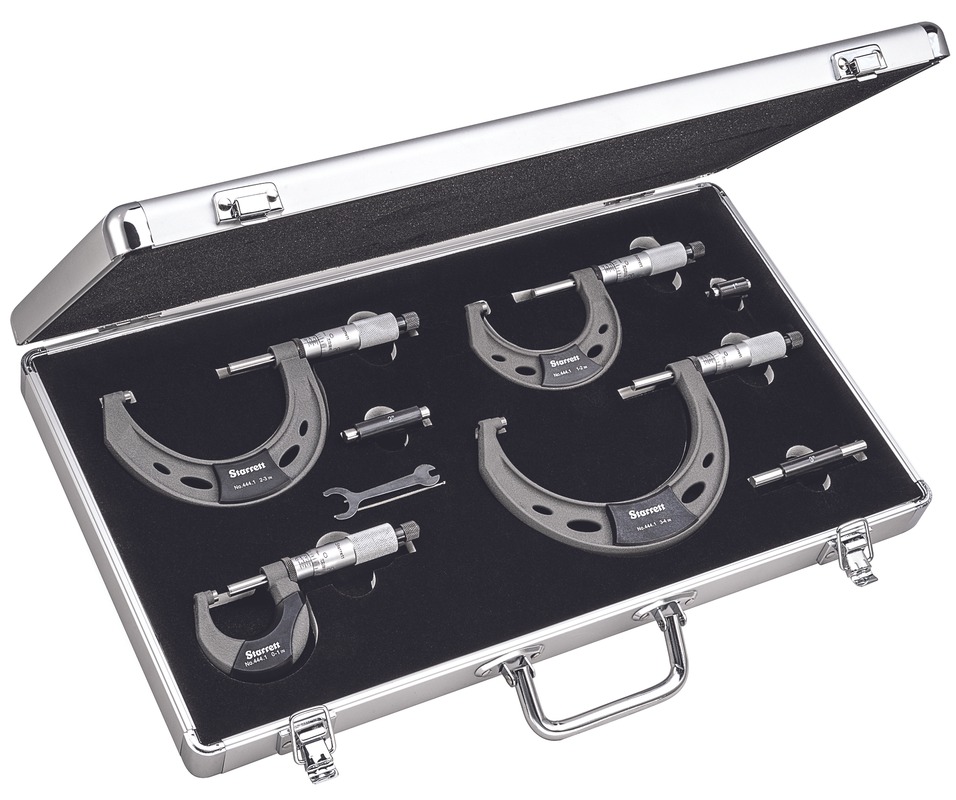 Starrett Outside Mic Set: 0-4”; .0001” Grad ST444.1BXRLZ Outside Micrometer Set
