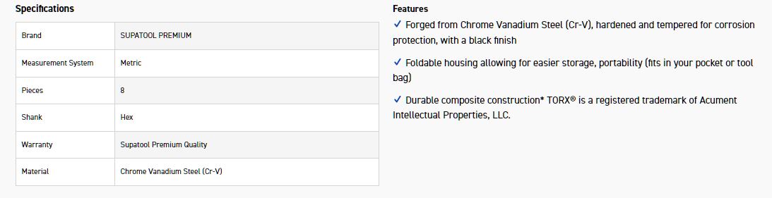 STP STP5100 8PC FOLDING HEX KEYS-MET - Image 2