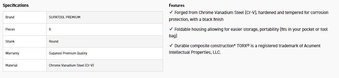 STP STP5102 8PC FOLDING HEX KEYS-TORX - Image 2