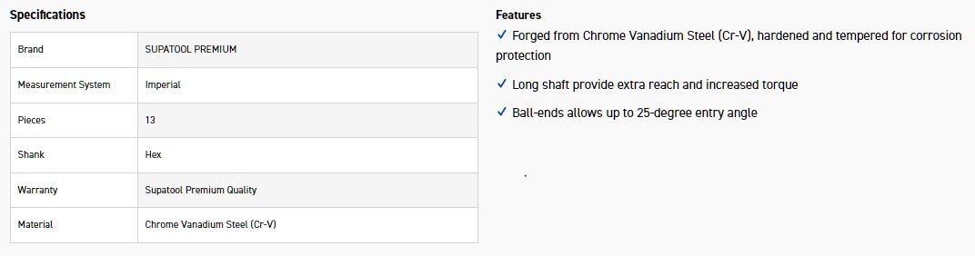 STP STP5201 13PC HEX KEY SET-IMPERIAL - Image 2