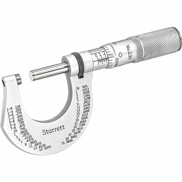 Starrett Micrometer 0-1in Range .0001in Grad w/Standard Letter of Certification T230XFL Outside Micrometer with SLC