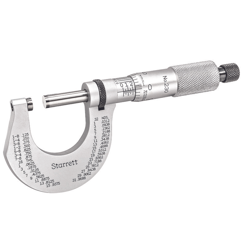 Starrett Micrometer 0-1in Range .0001in Grad Carbide Faces T230XRL Outside Micrometer