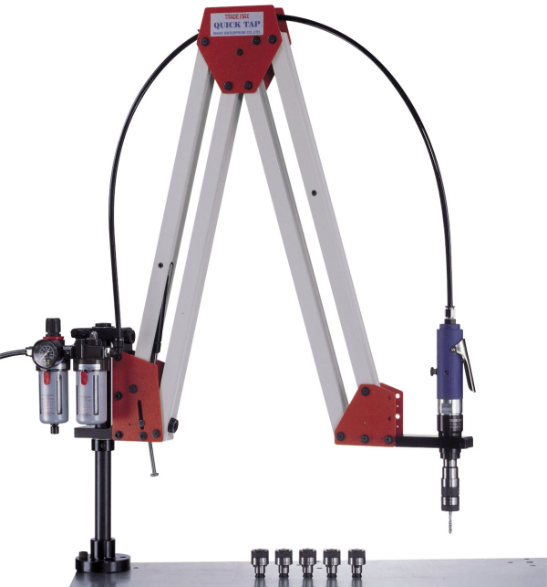 PNEUMATIC TAPPING ARM M3 - M12 complete with 6 x "DIN" clutch collets 1 x DIN371 - M3 DIN 371 (3.5mm x SQ 2.7mm) 1 x DIN371 - M4 DIN 371 (4.5mm x SQ 3.4mm) 1 x DIN371 - M5/6 DIN 371 (6mm x SQ 4.9mm) 1 x DIN371 - M8 DIN 371 (8mm x SQ 6.2mm) 1 x DIN37