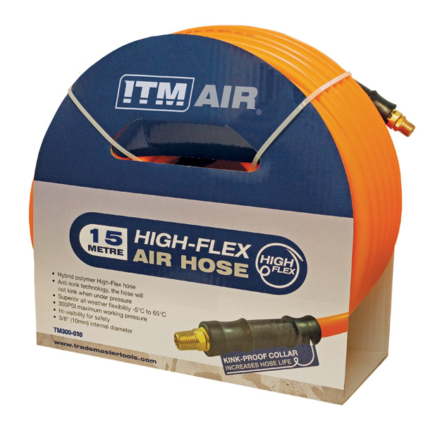 ITM AIR HOSE, 10MM (3/8") X 15M HYBRID POLYMER AIR HOSE, COMES WITH 1/4" BSP MALE FITTINGS