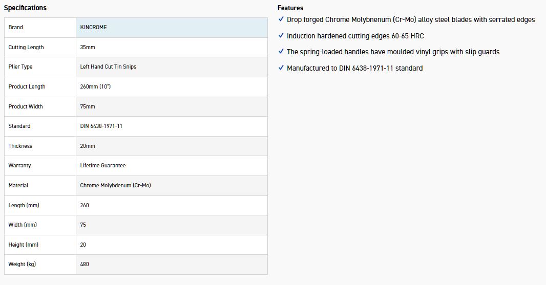 KINCROME TSLC TIN SNIPS LEFT HAND CUT - Image 4