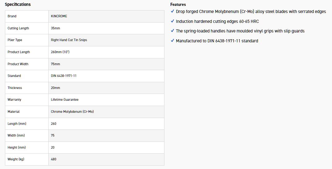 KINCROME TSRHC TIN SNIPS RIGHT HAND CUT - Image 4