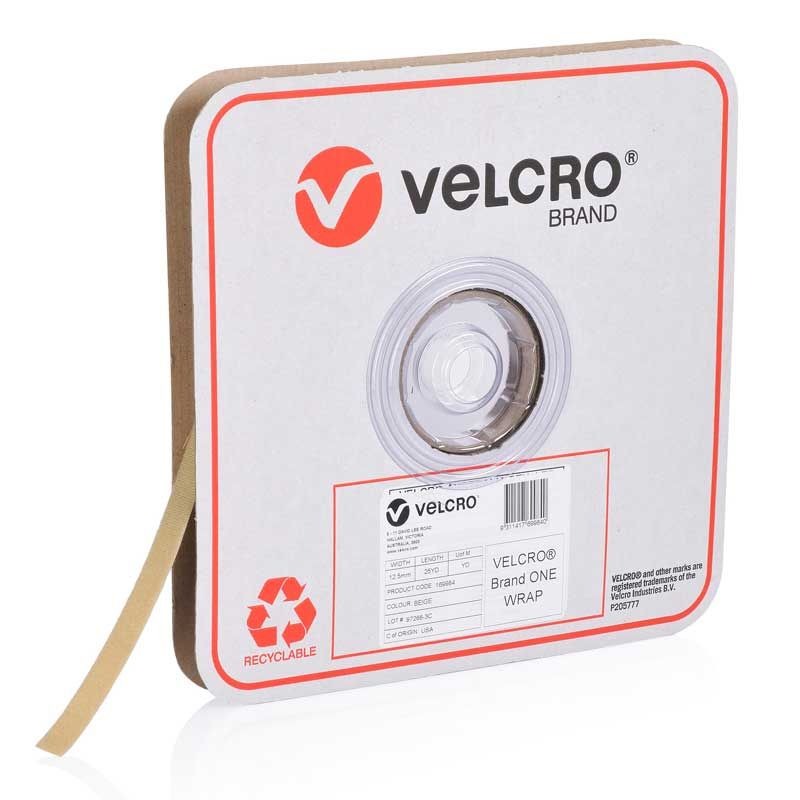 VELCRO - ONE-WRAP CONTINUOUS BEIGE 12.5mm x 22.8m ROLL