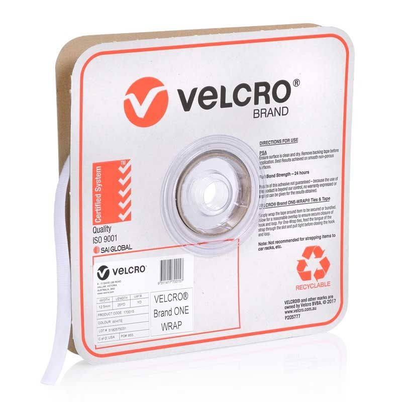 VELCRO - ONE-WRAP CONTINUOUS WHITE 12.5mm x 22.8m ROLL