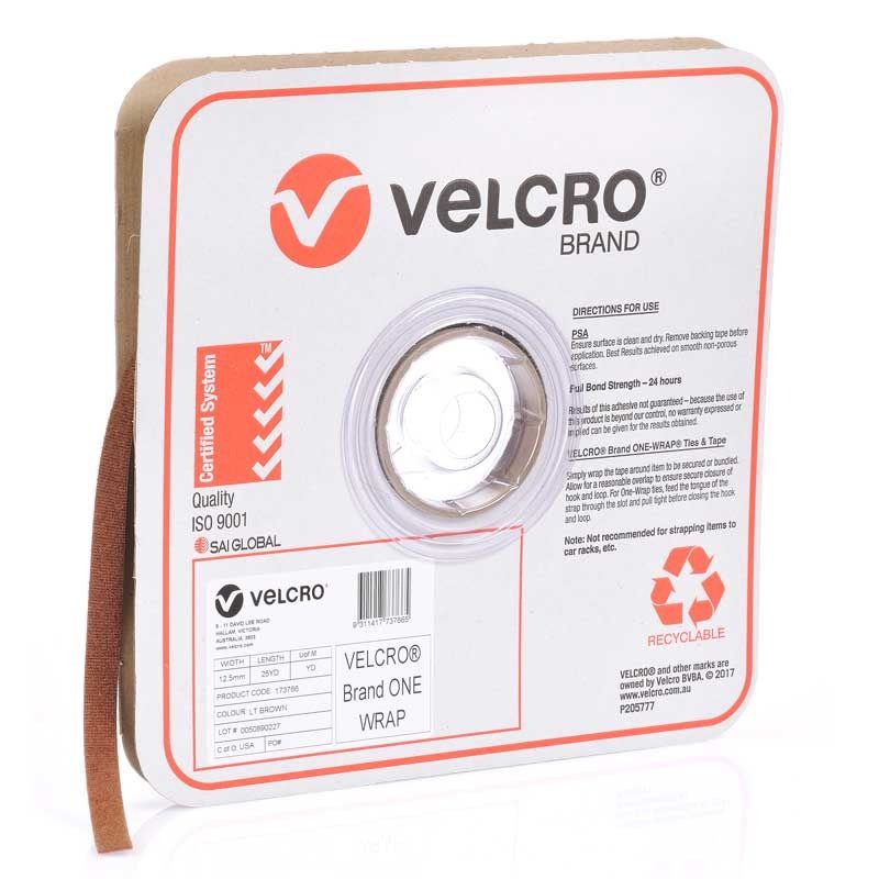 VELCRO - ONE-WRAP CONTINUOUS LIGHT BROWN, 12.5mm x 22.8m ROLL