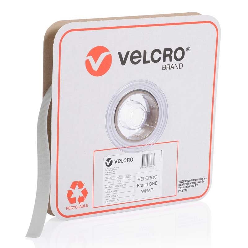 VELCRO - ONE-WRAP CONTINUOUS GREY 19mm x 22.8m ROLL