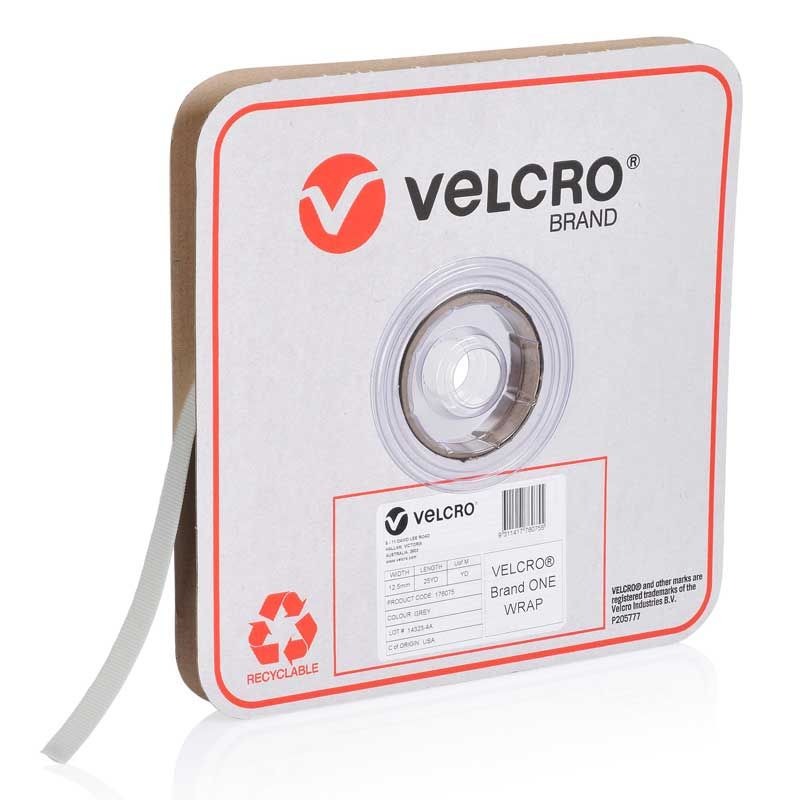VELCRO - ONE-WRAP CONTINUOUS GREY 12.5mm x 22.8m ROLL