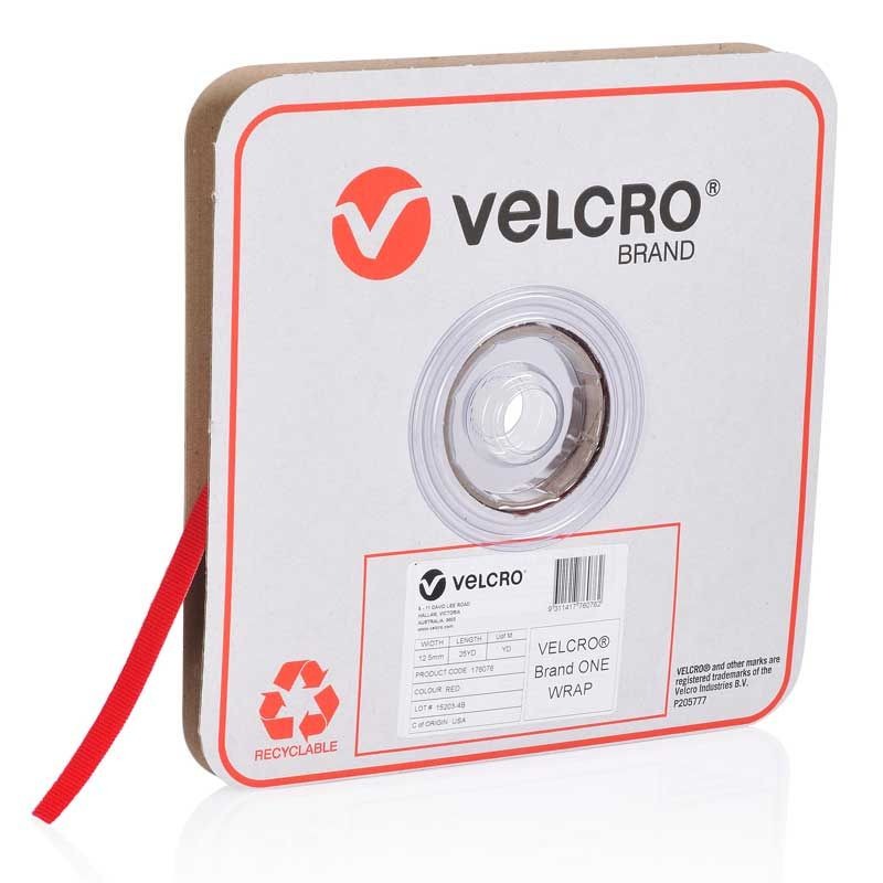 VELCRO - ONE-WRAP CONTINUOUS RED 12.5mm x 22.8m ROLL